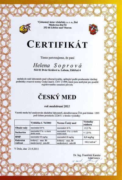 Certifikát Český med 2011